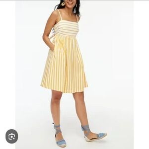 J. Crew Factory Mini Dress Size 8 Yellow Gold White Stripe Tie Open Back